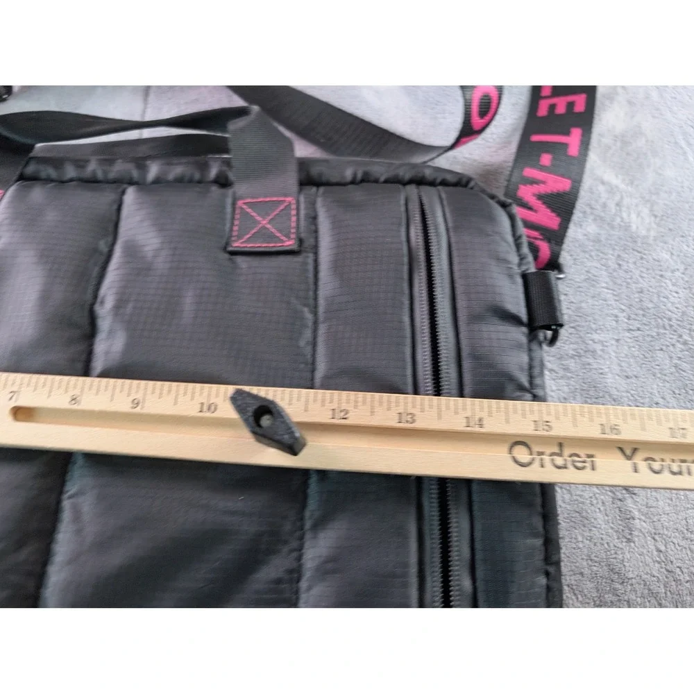 T-Mobile Branded Laptop Messenger Bag Black Magenta Quilted Ripstop Crossbody